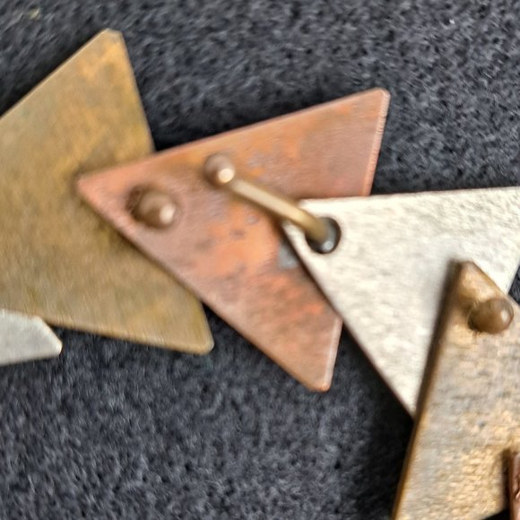 Vintage Mixed Metal Necklace & Earrings Triangle Shape Metal Pieces - Picture 7 of 16